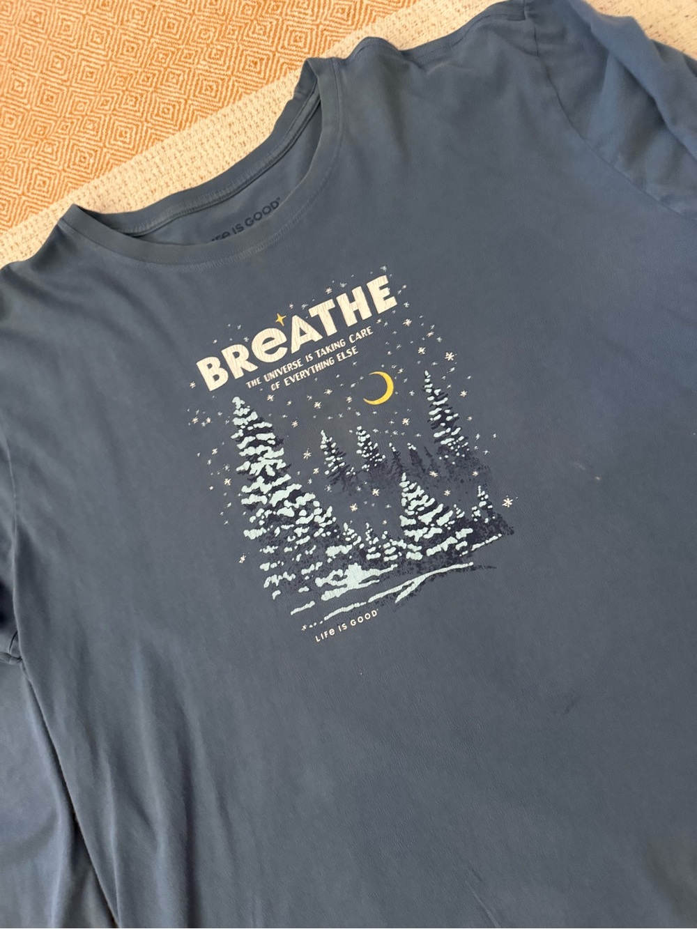 Vintage Life Is Good Navy Crusher Graphic 'BREATHE' Tee 100% cotton